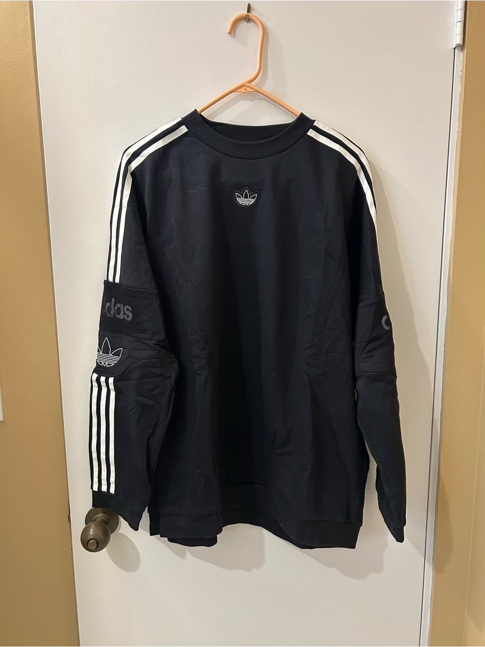 adidas Black Crewneck Sweatshirt with White Three-Stripes